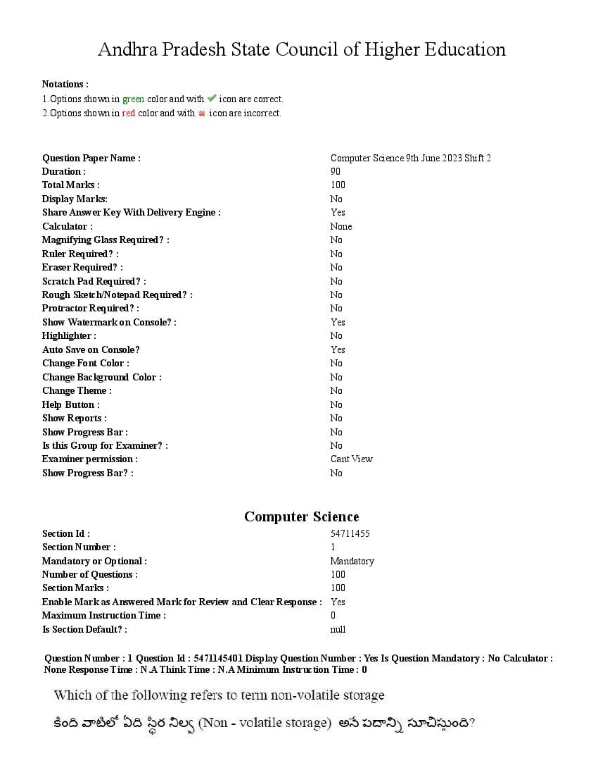 AP PGCET 2023 Question Paper with Answer Key Computer Science - Page 1