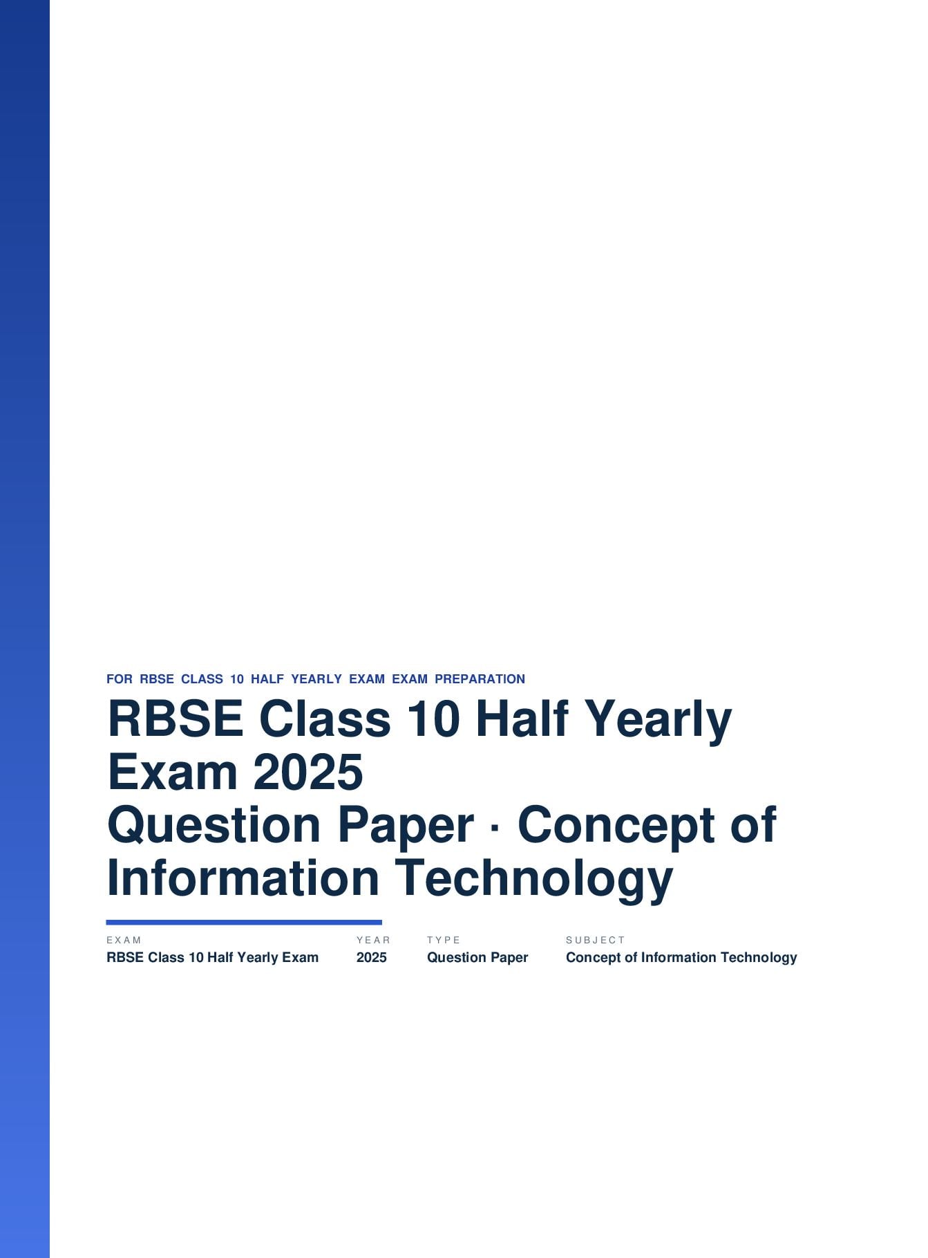 RBSE Class 10 Half Yearly Exam Question Paper 2025 Concept of Information Technology - Page 1 of 3