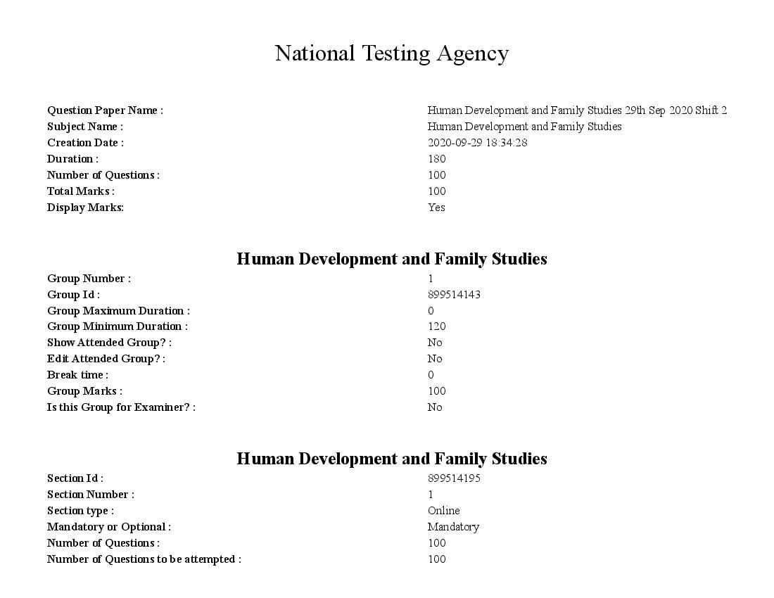 SWAYAM 2020 Question Paper Human Development and Family Studies - Page 1