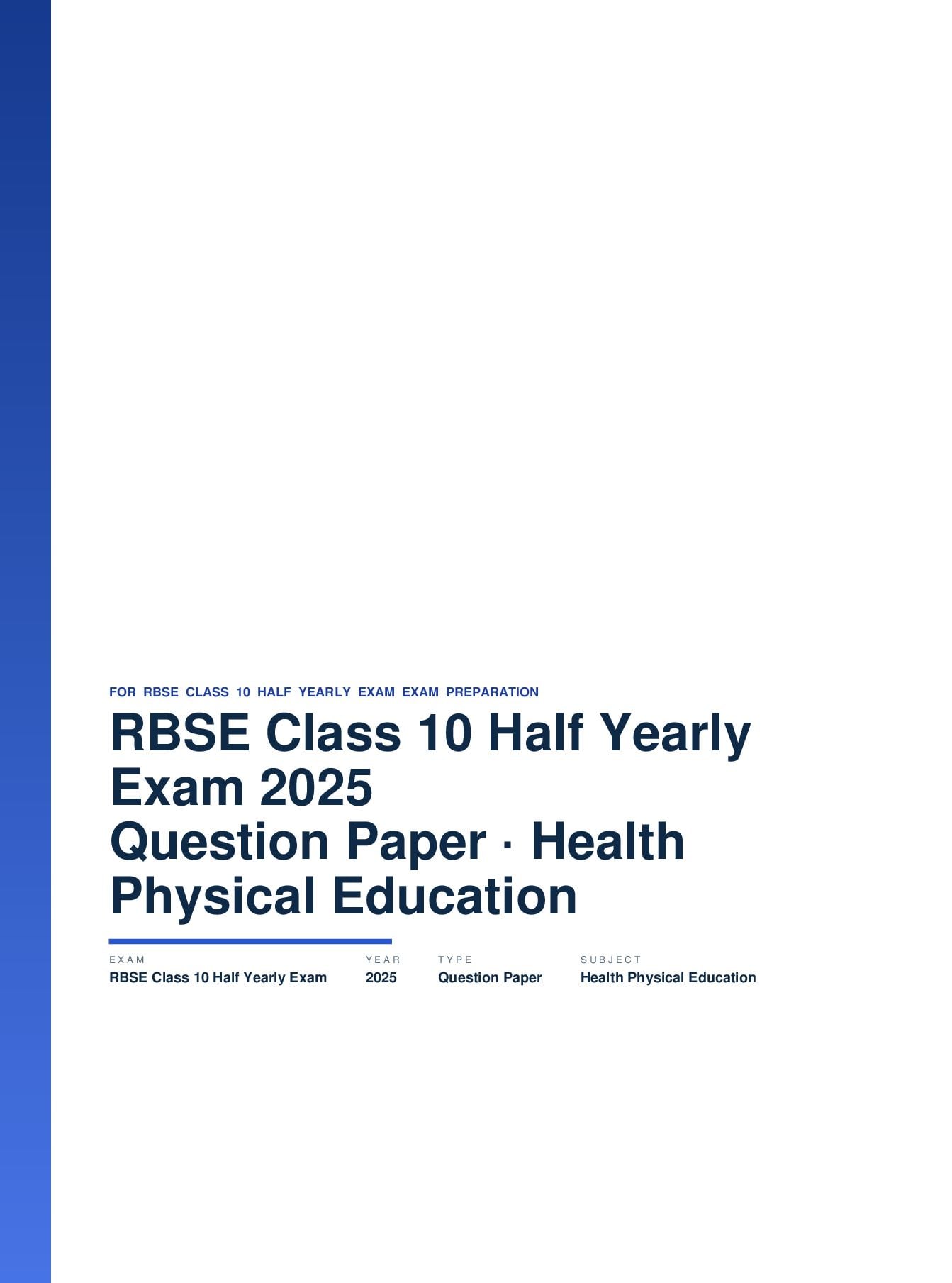 RBSE Class 10 Half Yearly Exam Question Paper 2025 Health and Physical Education - Page 1 of 3