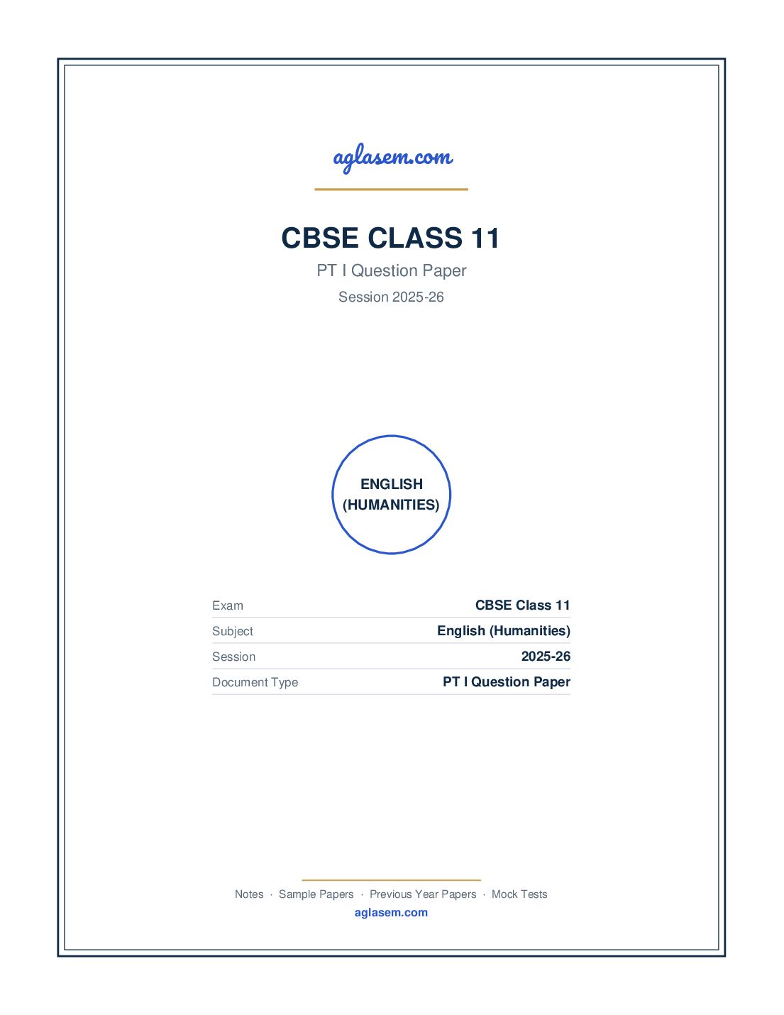 Class 11 PT I Question Paper 2025-26 English (Humanities) - Page 1 of 5