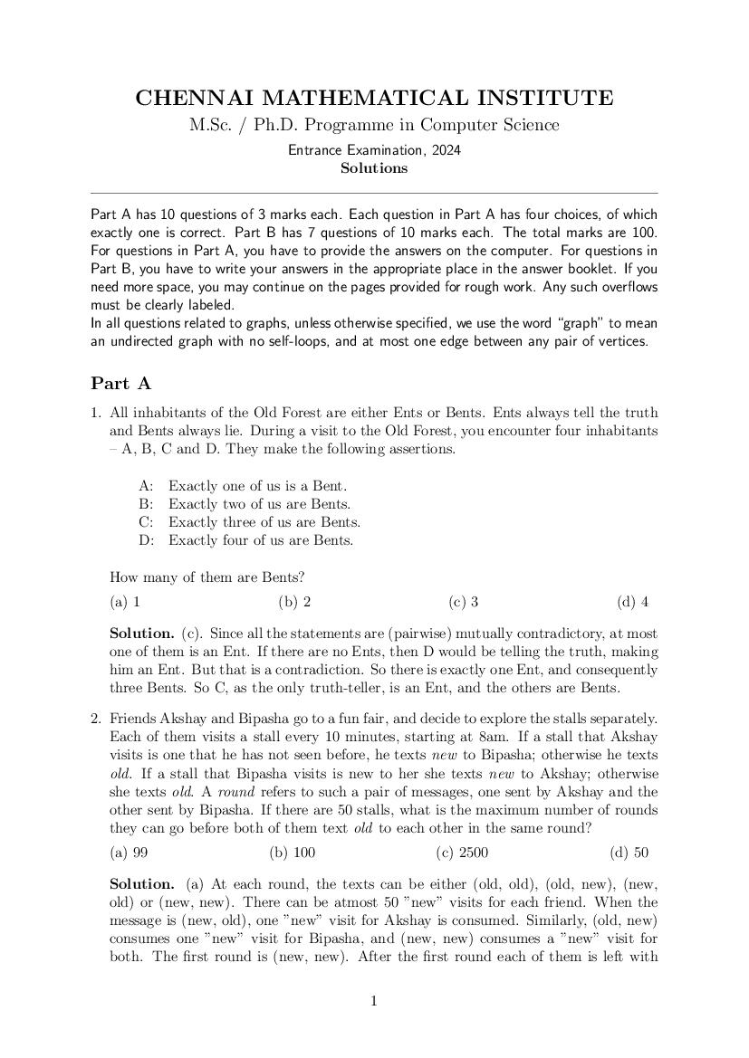 CMI Entrance Exam 2024 Question Paper Solutions M.Sc PhD Computer Science - Page 1