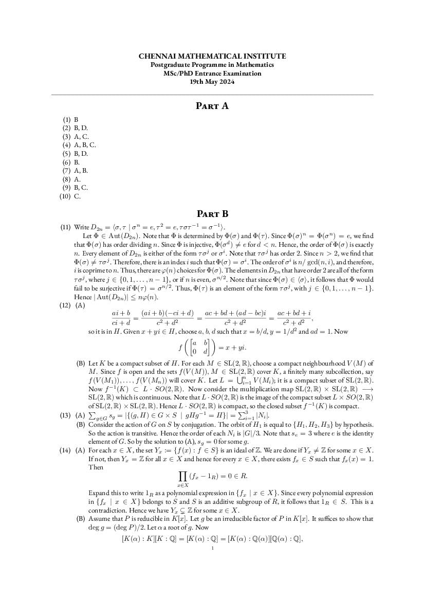 CMI Entrance Exam 2024 Question Paper Solutions M.Sc PhD Mathematics - Page 1