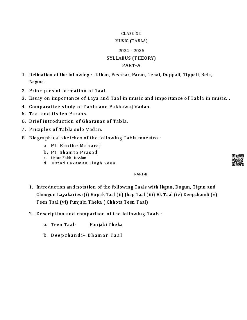 PSEB Class 12 Music Syllabus (PDF)