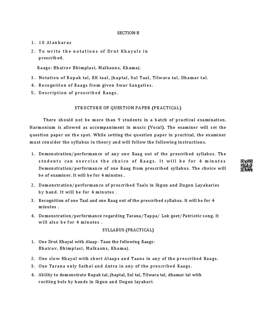 PSEB Class 12 Music Syllabus (PDF)