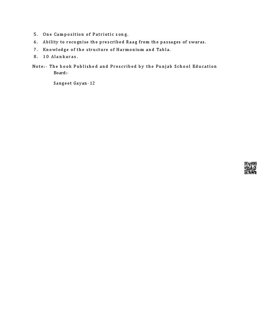 PSEB Class 12 Music Syllabus (PDF)