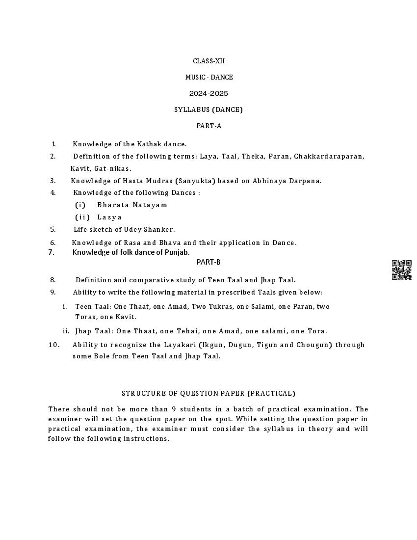PSEB Class 12 Music Syllabus (PDF)