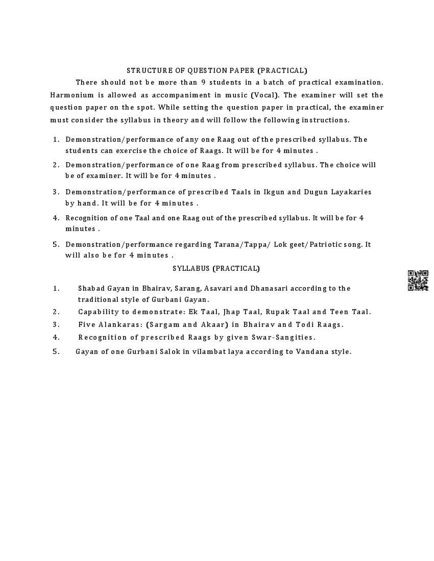 PSEB Class 12 Music Syllabus (PDF)