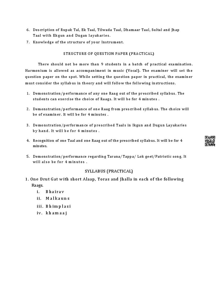 PSEB Class 12 Music Syllabus (PDF)