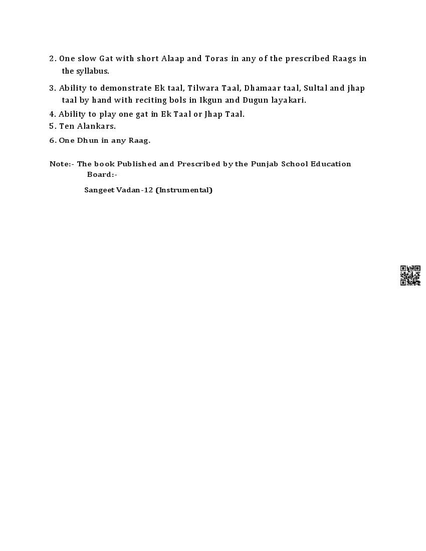 PSEB Class 12 Music Syllabus (PDF)