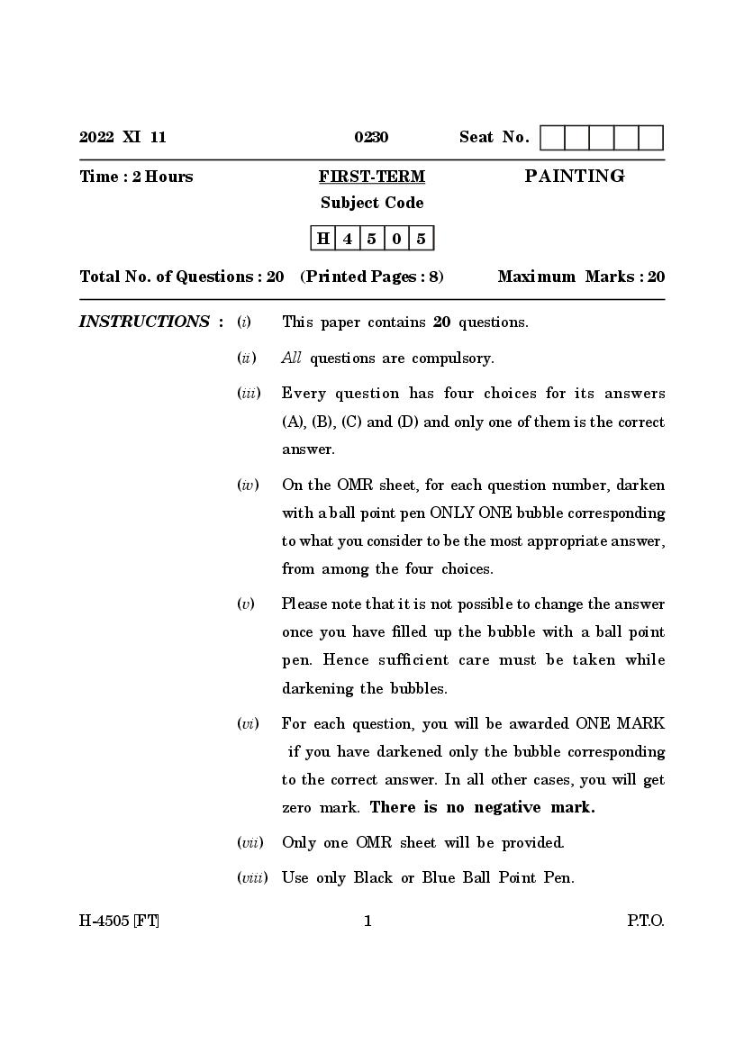 Goa Board Class 12 Question Paper 2022 Painting - Page 1