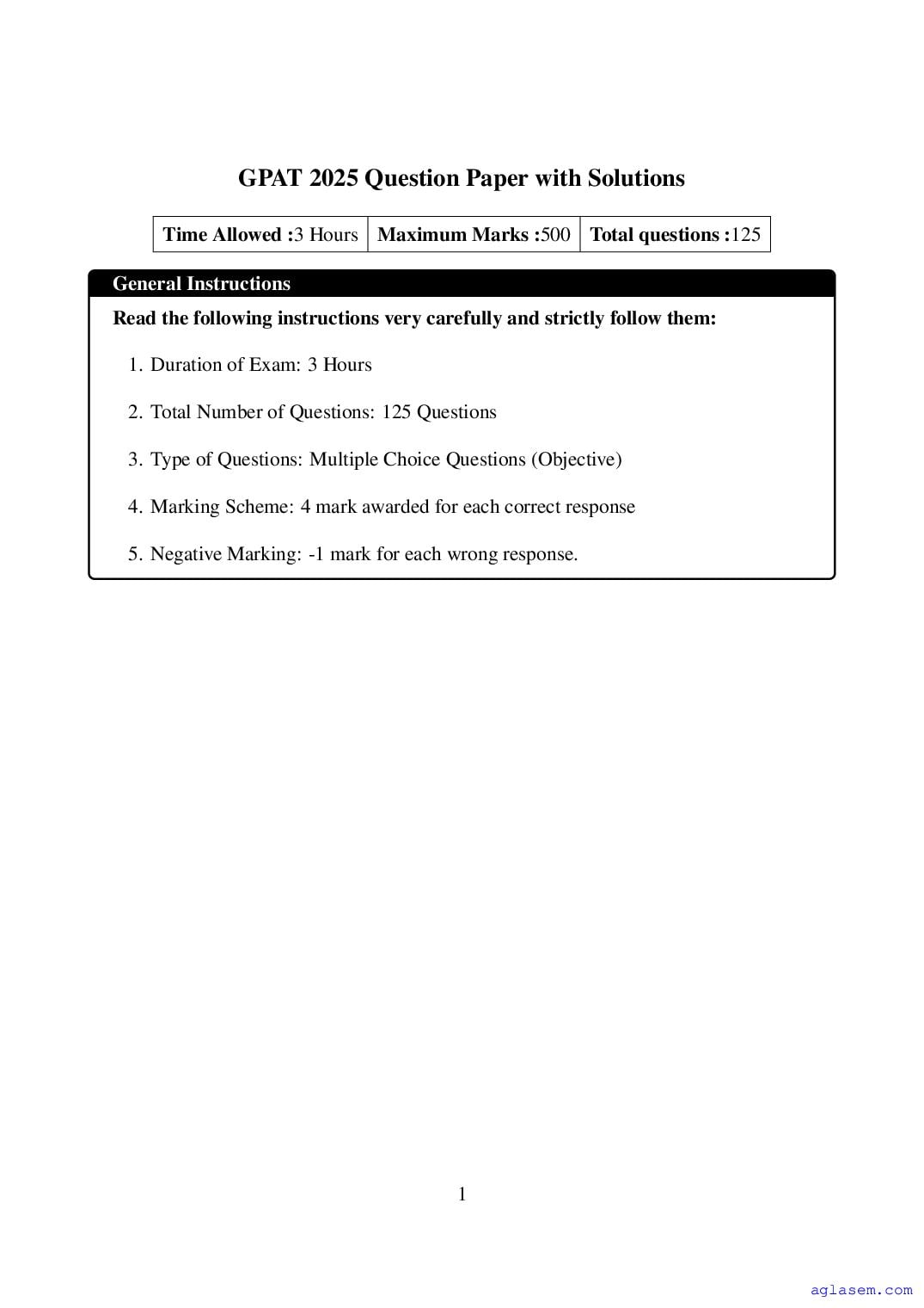 GPAT 2025 Question Paper - Page 1 of 99