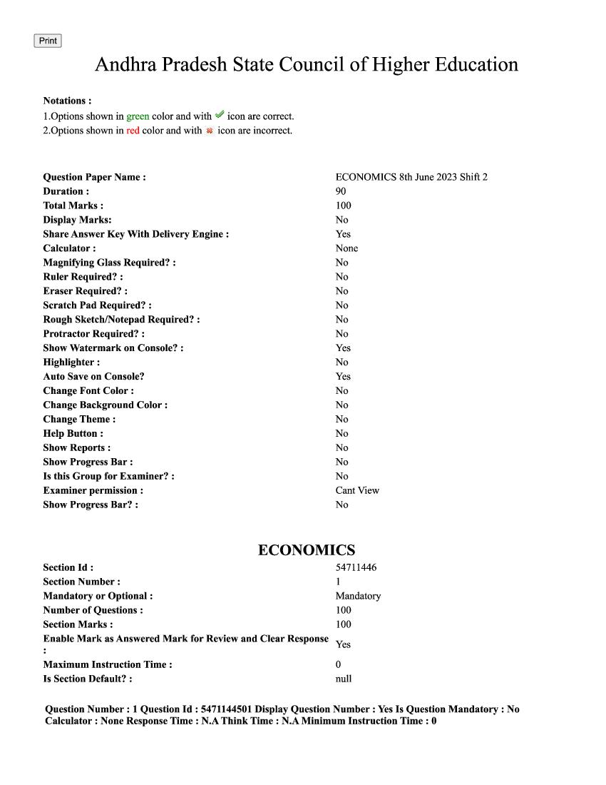 AP PGCET 2023 Question Paper with Answer Key Economics - Page 1