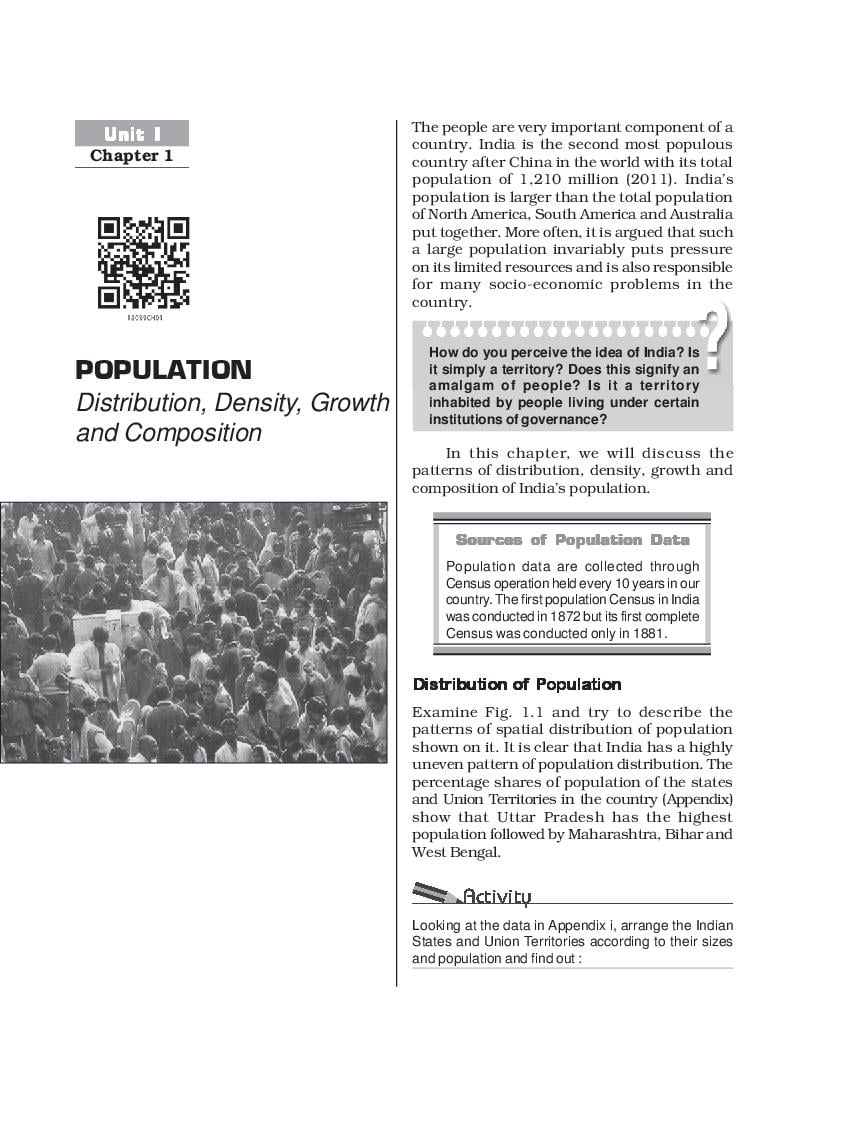 NCERT Book Class 12 Geography (India People And Economy) Chapter 1 Population : Distribution, Density, Growth and Composition - Page 1