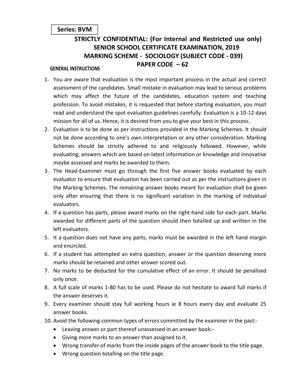 CBSE Class 12 Sociology Question Paper 2019 Set 1 Solutions - Page 1