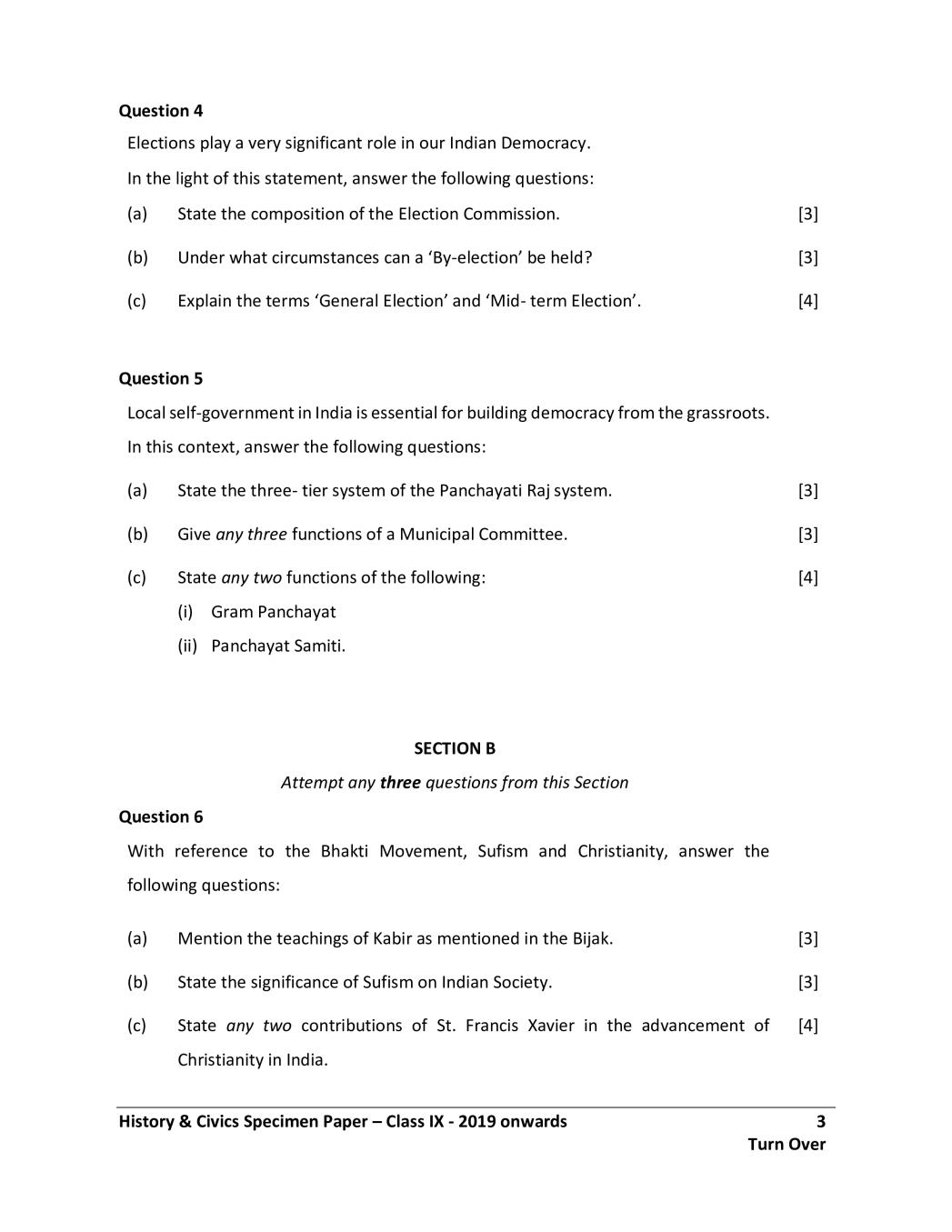 ICSE History and Civics Specimen Paper 2024 (PDF) CISCE Class 9