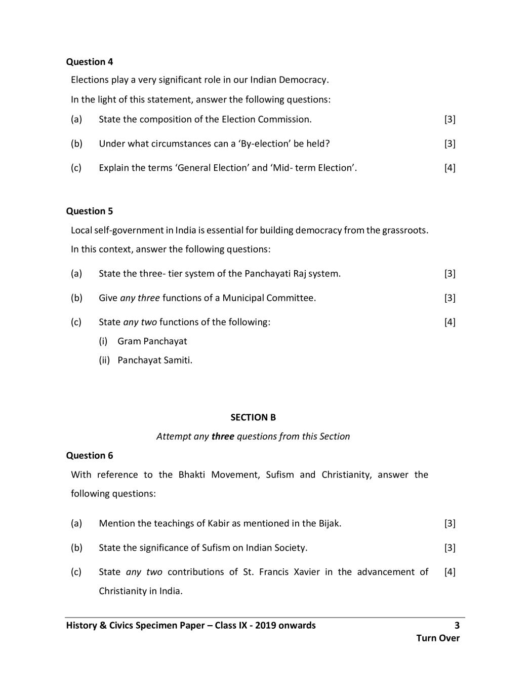 ICSE History and Civics Specimen Paper 2024 (PDF) - CISCE Class 9 ...