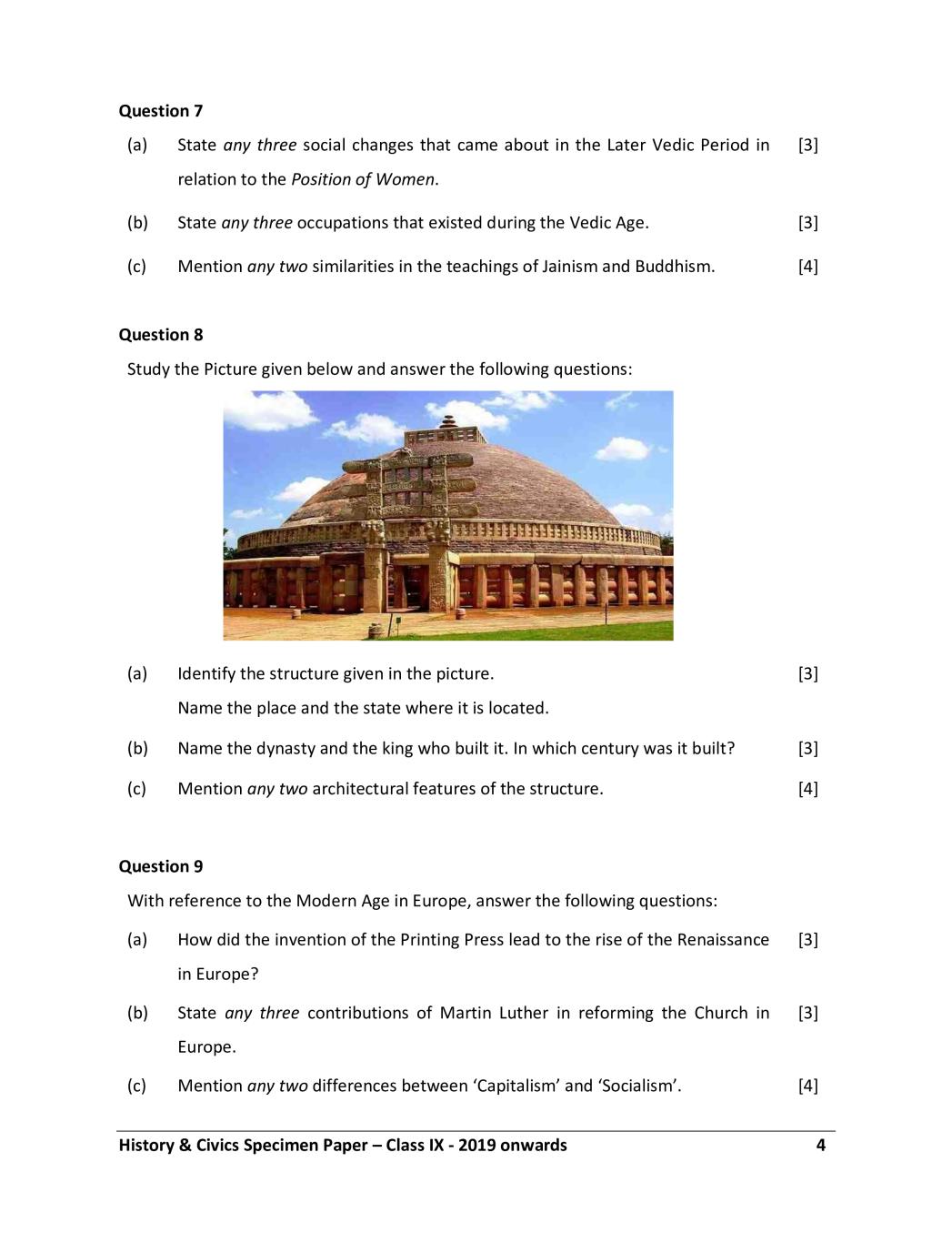Cisce Icse Class 10th History And Civics Specimen Question Paper 2024