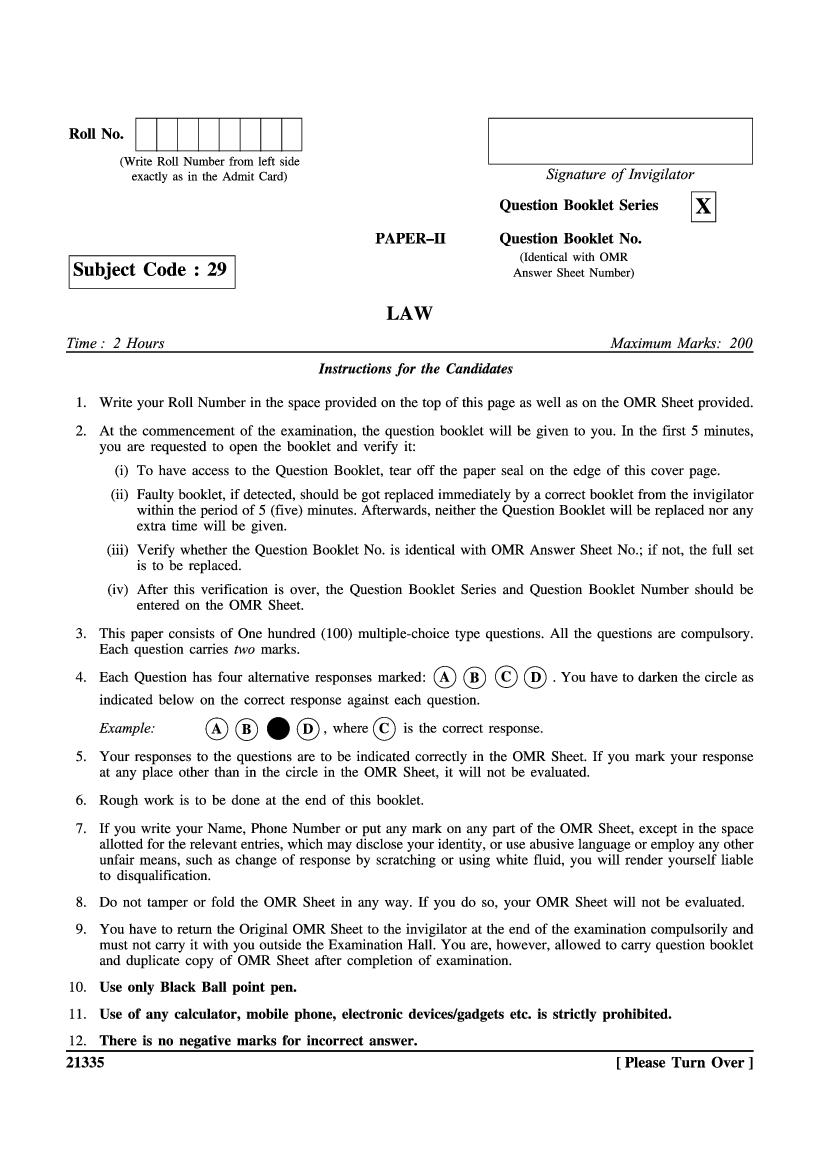 WB SET 2022 Question Paper Law - Page 1