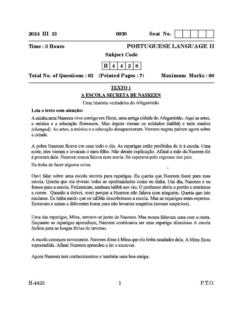 Goa Board Class 12 Question Paper 2024 Portuguese - Page 1