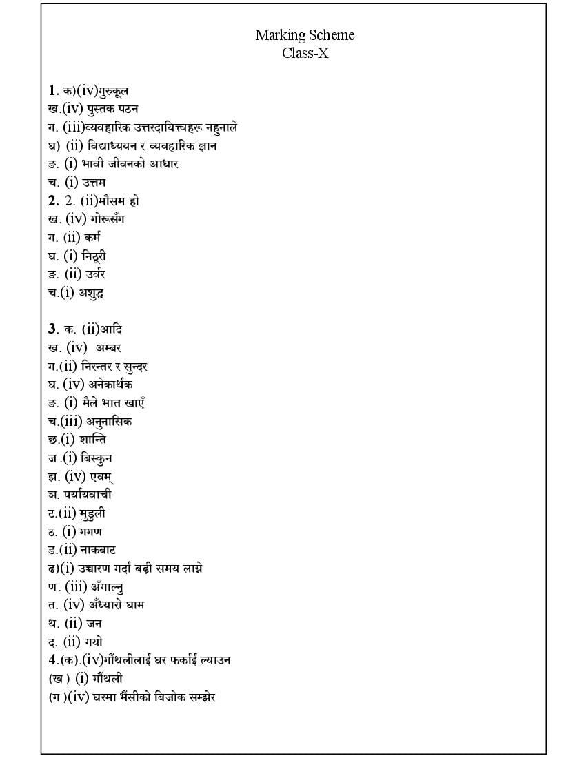 CBSE Class 10 Marking Scheme 2022 for Nepali - Page 1