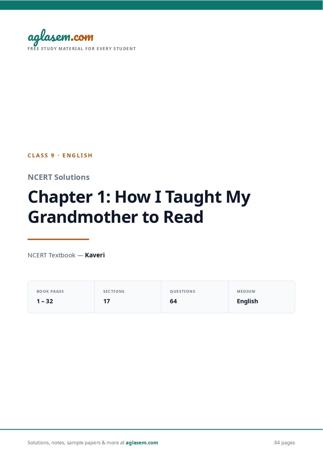 NCERT Solutions Class 9 English Chapter 1 How I Taught My Grandmother to Read - Page 1 of 65