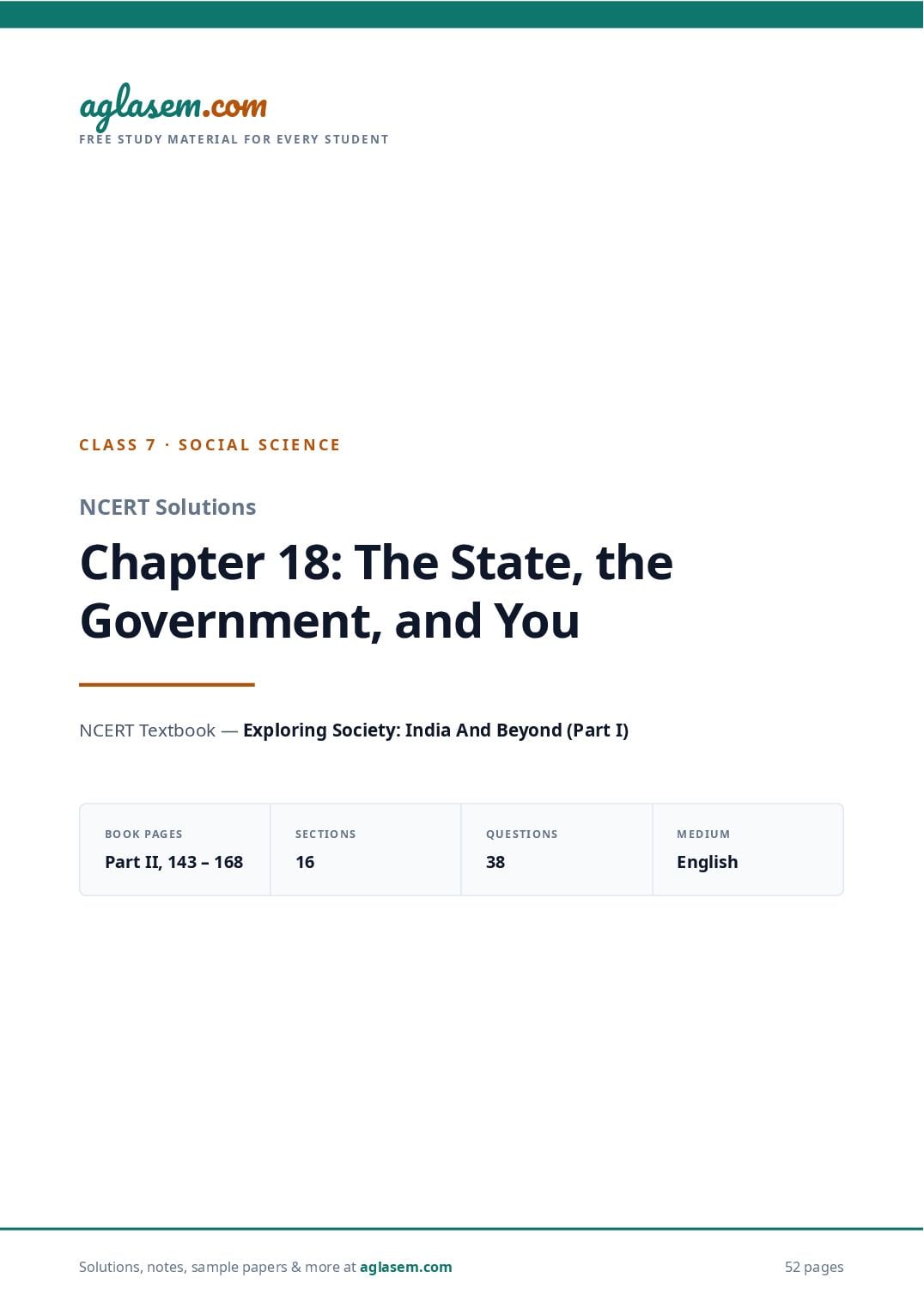 NCERT Solutions Class 7 Social Science Chapter 18 the State the Government and You - Page 1 of 53