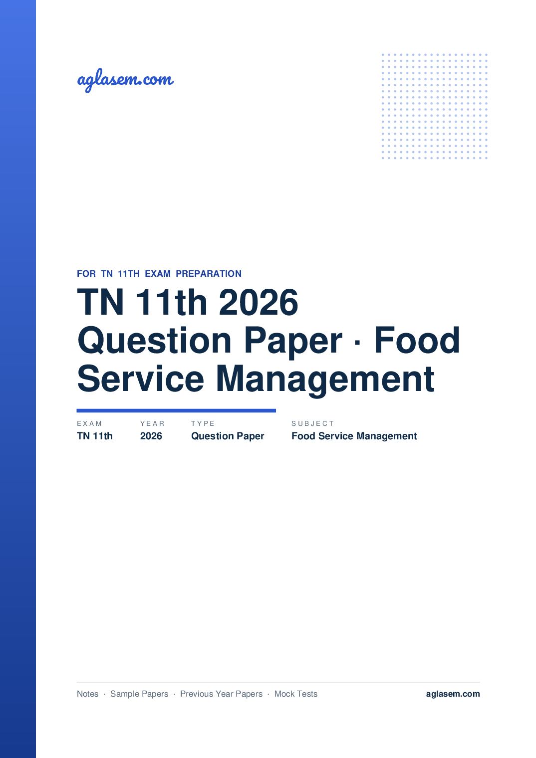 TN 11th Question Paper 2026 Food Service Management - Page 1 of 9