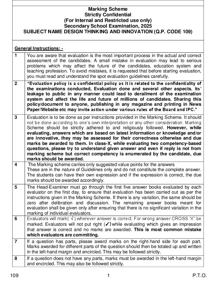 CBSE Class 10 Question Paper 2025 Solution Design Thinking and Innovation - Page 1 of 9