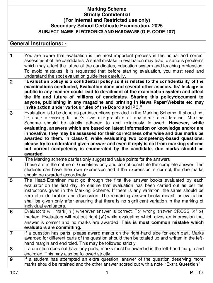 CBSE Class 10 Question Paper 2025 Solution Electronic and Hardware - Page 1 of 9