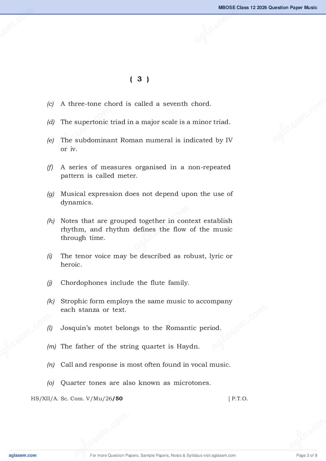 MBOSE Class 12 Music Western Question Paper 2026 PDF – Download Meghalaya Board Previous Year Papers