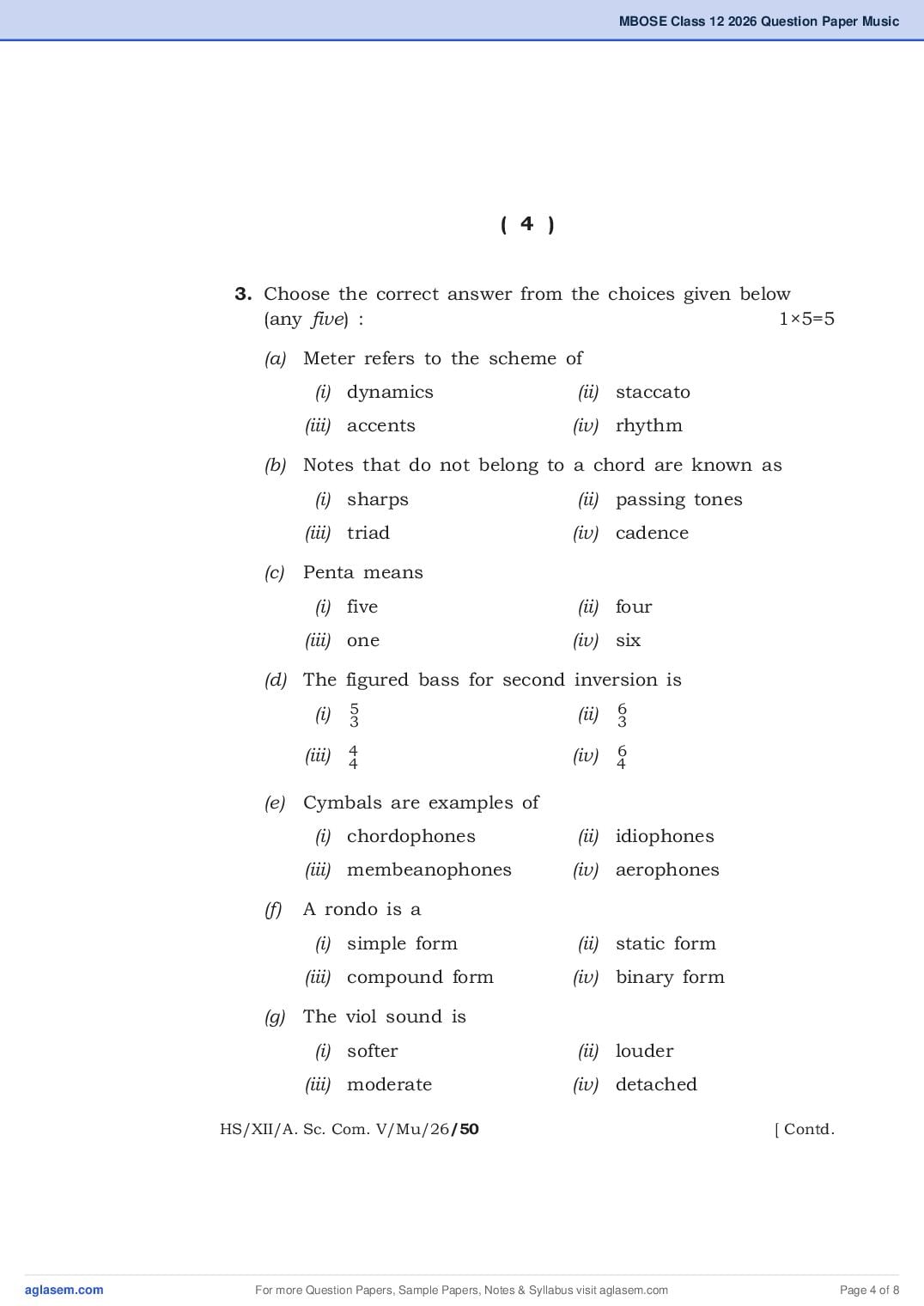 MBOSE Class 12 Music Western Question Paper 2026 PDF – Download Meghalaya Board Previous Year Papers