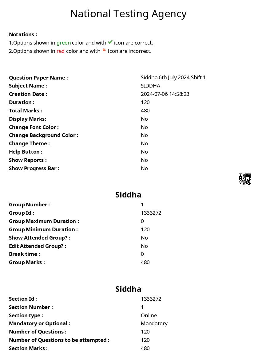 AIAPGT 2024 Question Paper SIDDHA - Page 1