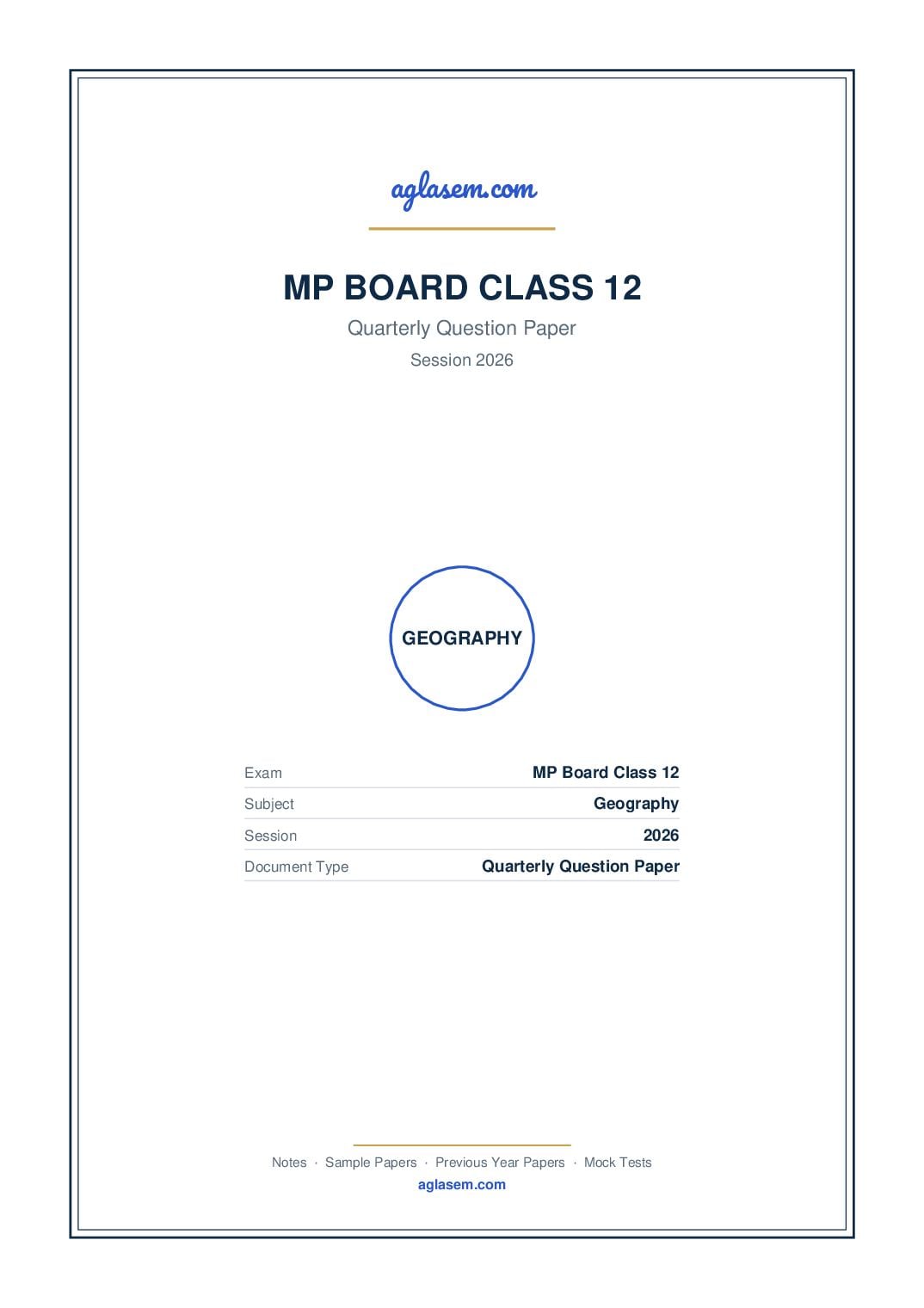 MP Board Class 12 Quarterly Question Paper 2026 Geography - Page 1 of 4