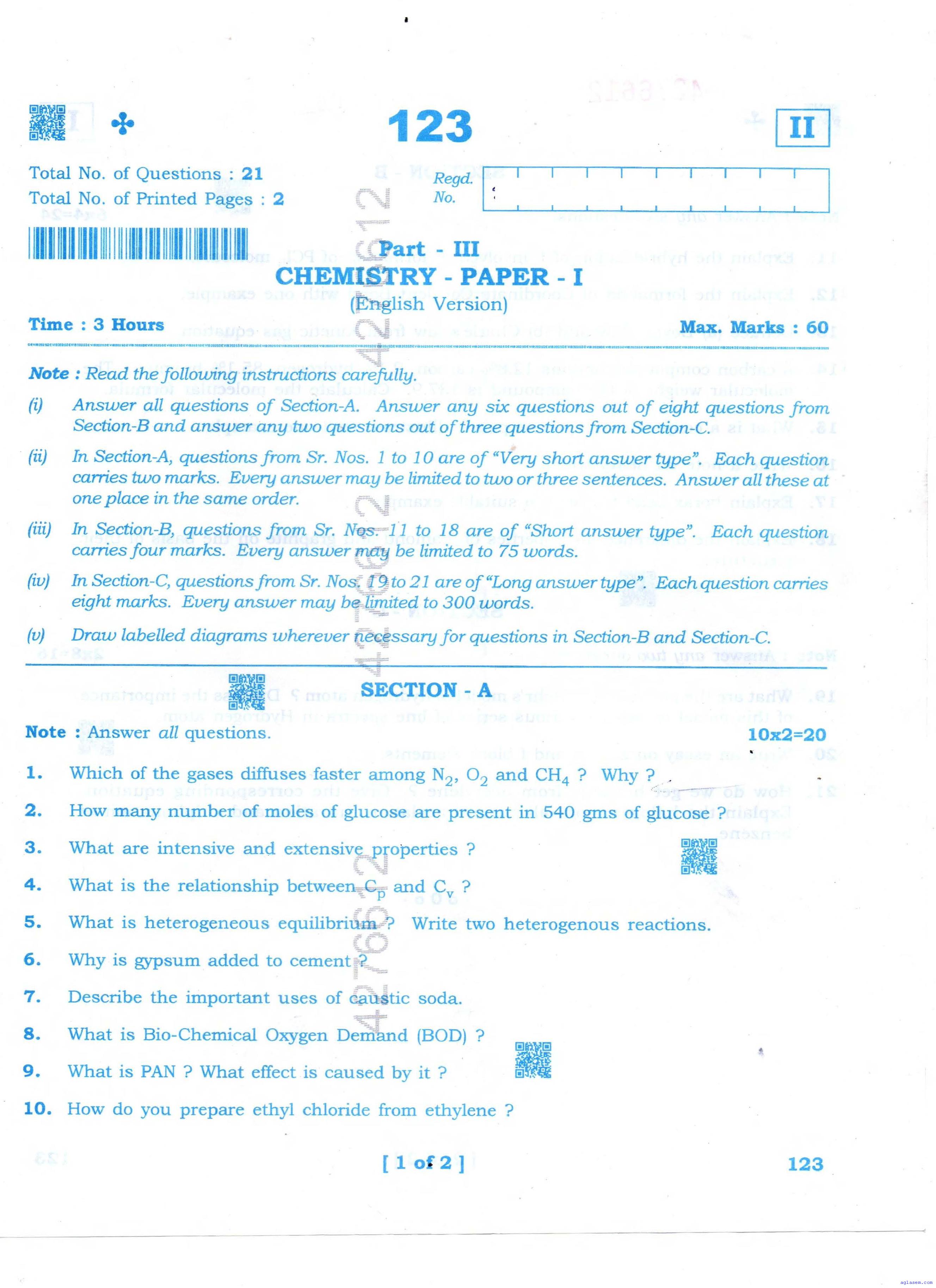 AP 11th Question Paper 2025 Chemistry - Page 1