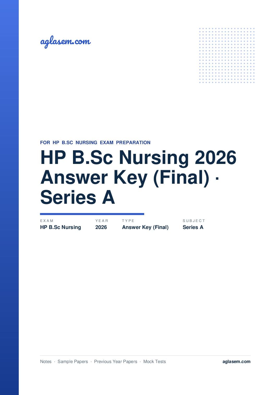 HP B.Sc Nursing Entrance Exam 2026 Answer Key (Final) Series A - Page 1 of 2