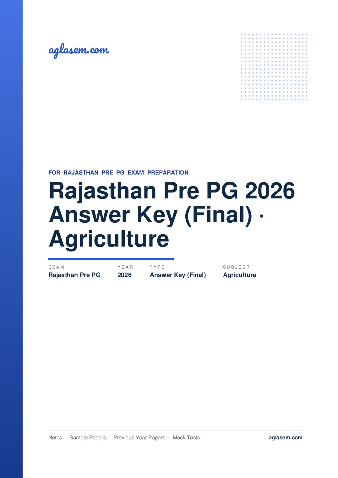 Rajasthan Pre PG 2026 Answer Key (Final) Agriculture - Page 1 of 5