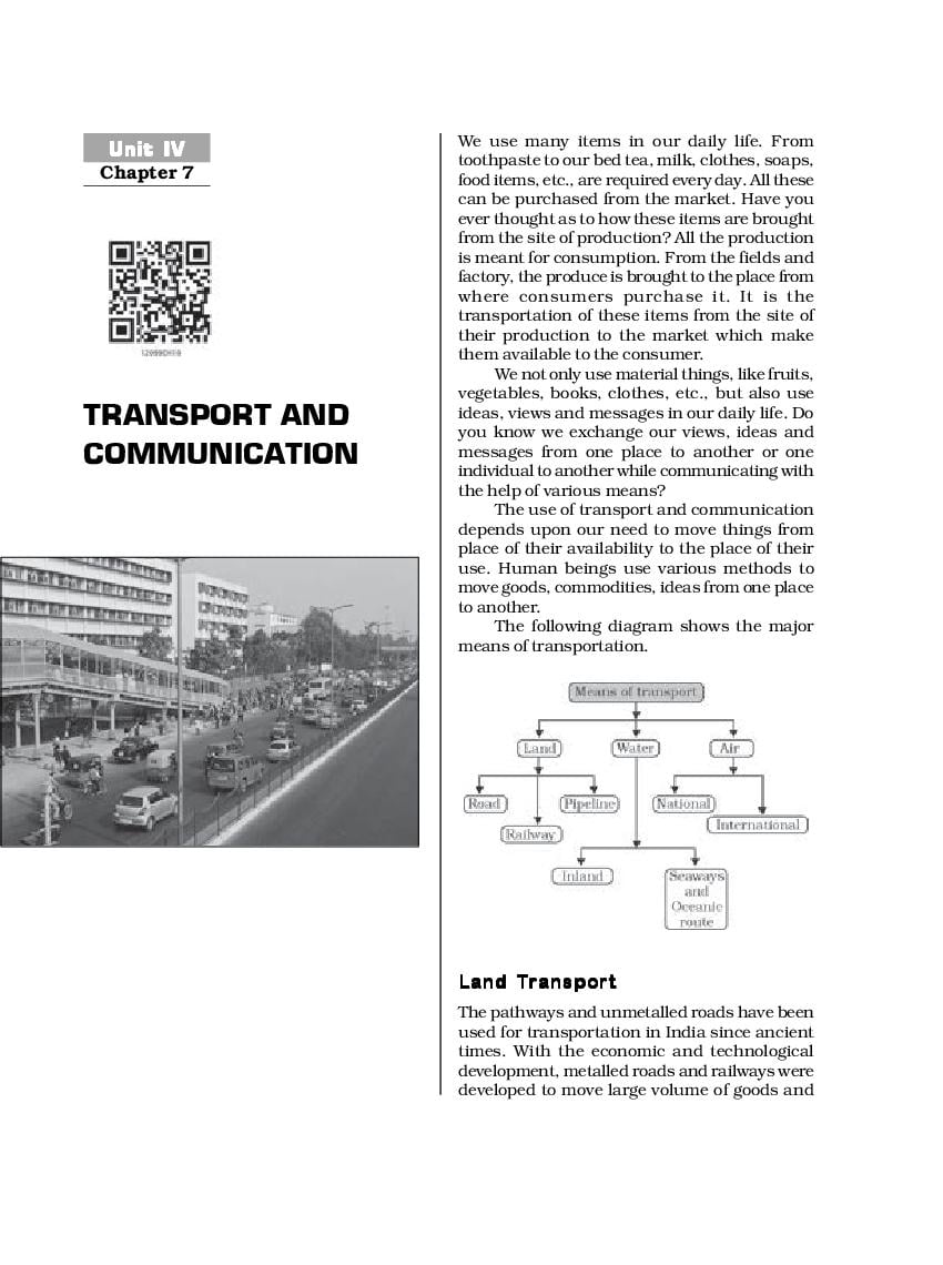 NCERT Book Class 12 Geography (India People And Economy) Chapter 7 Transport and Communication - Page 1