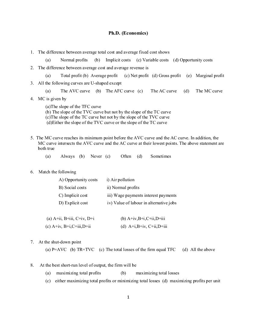 phd economics question paper