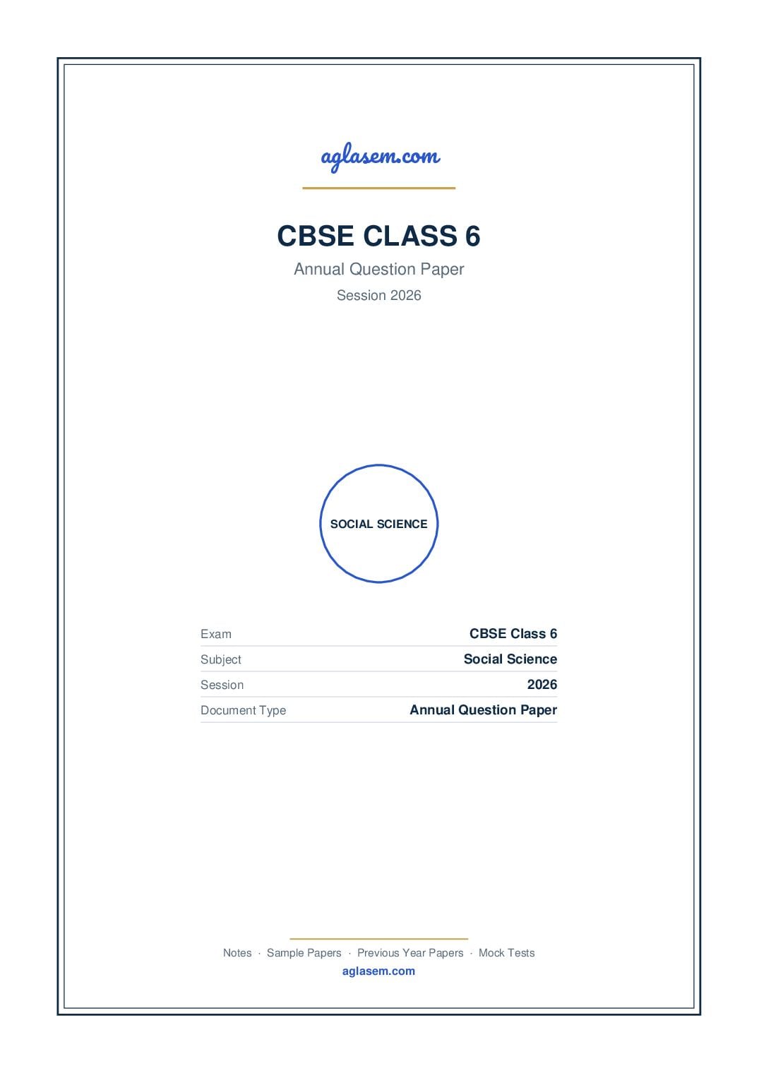 Class 6 Question Paper 2026 Social Science - Page 1 of 7