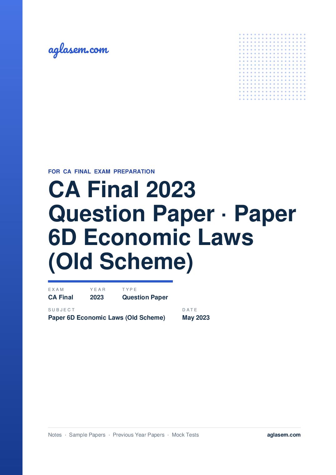 CA Final May 2023 Question Paper Paper 6D Economic Laws (Old Scheme) - Page 1 of 32