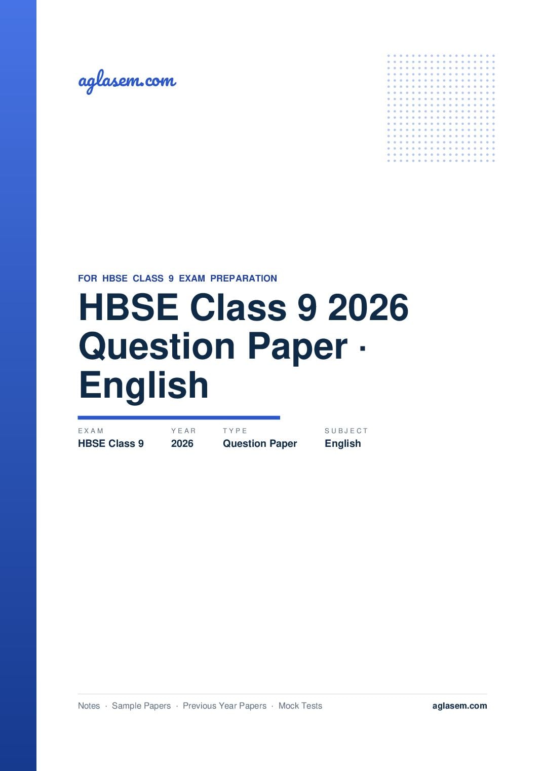 HBSE Class 9 Question Paper 2026 English - Page 1 of 17
