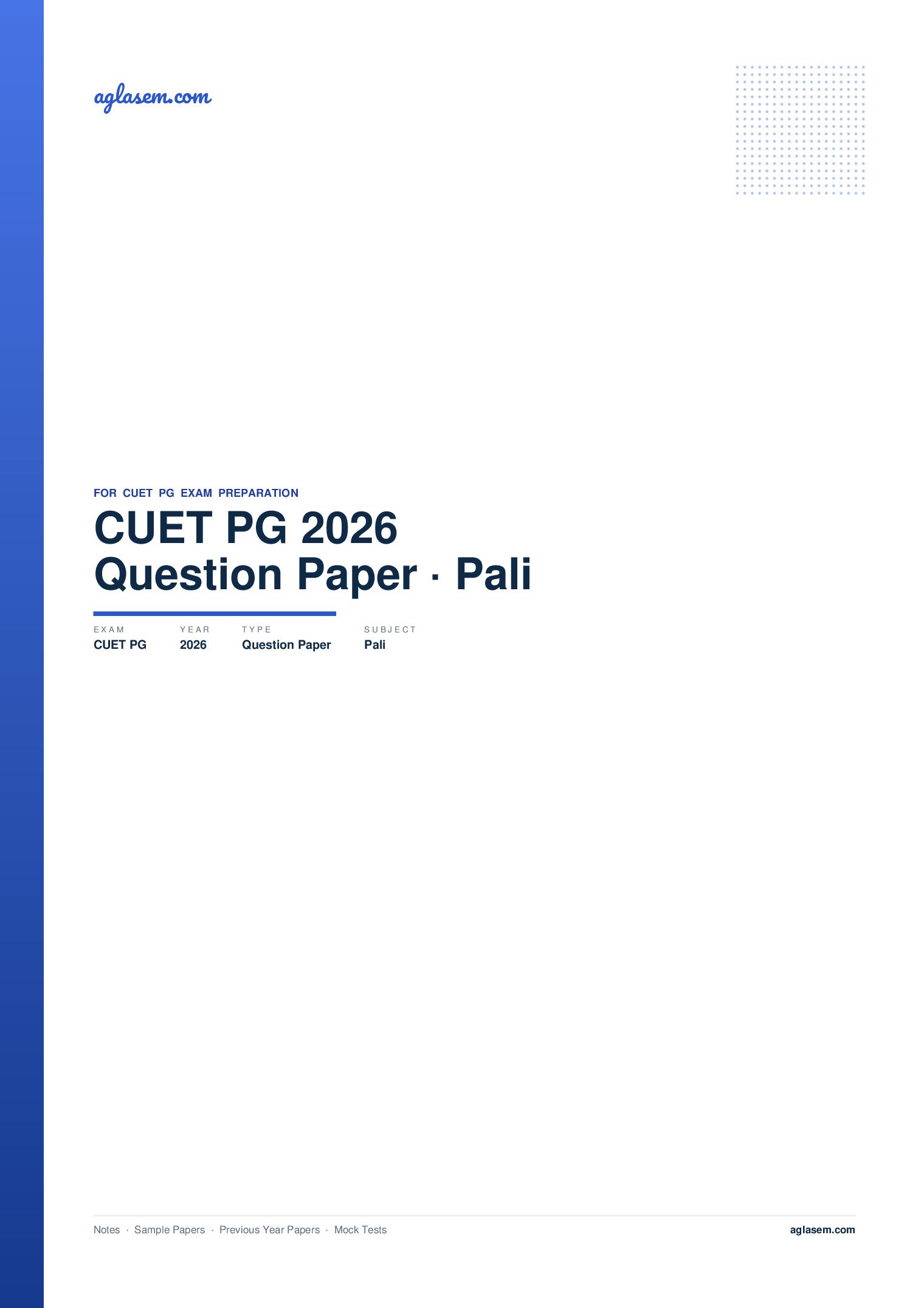 CUET PG 2026 Question Paper Pali - Page 1 of 29
