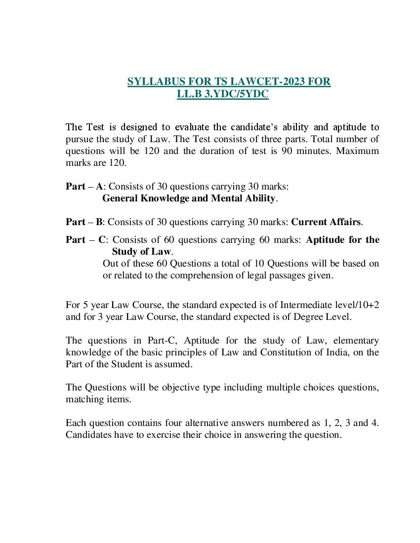TS LAWCET 2023 Syllabus