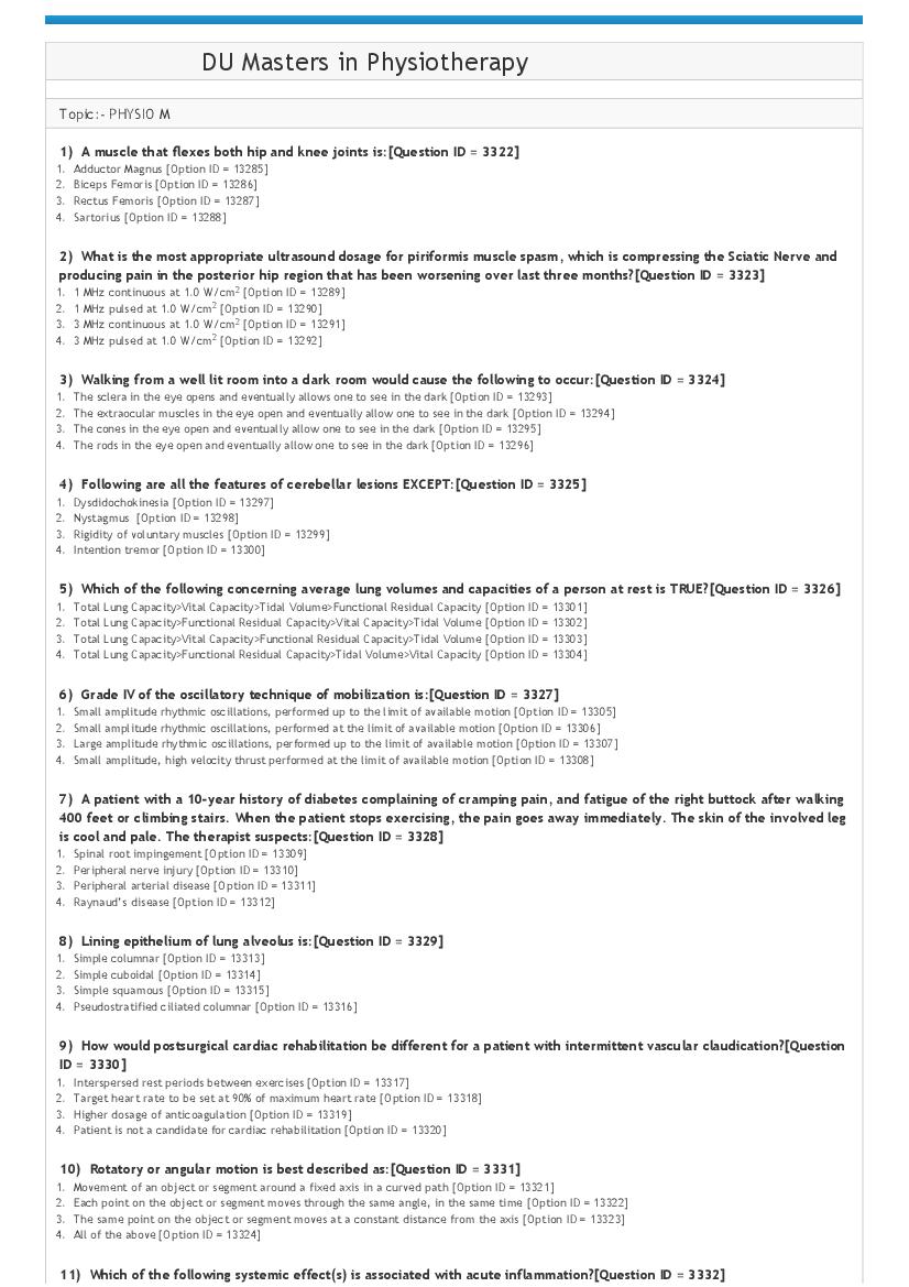 DUET 2021 Question Paper Masters in Physiotherapy - Page 1