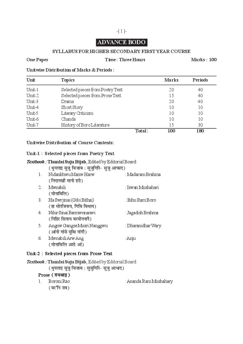 AHSEC 1st Year Syllabus Advance Bodo - Page 1