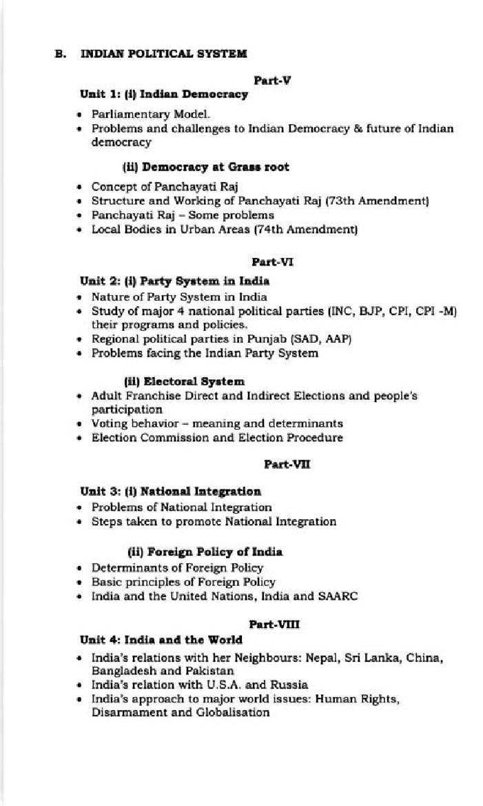 PSEB Class 12 Political Science Syllabus (PDF)