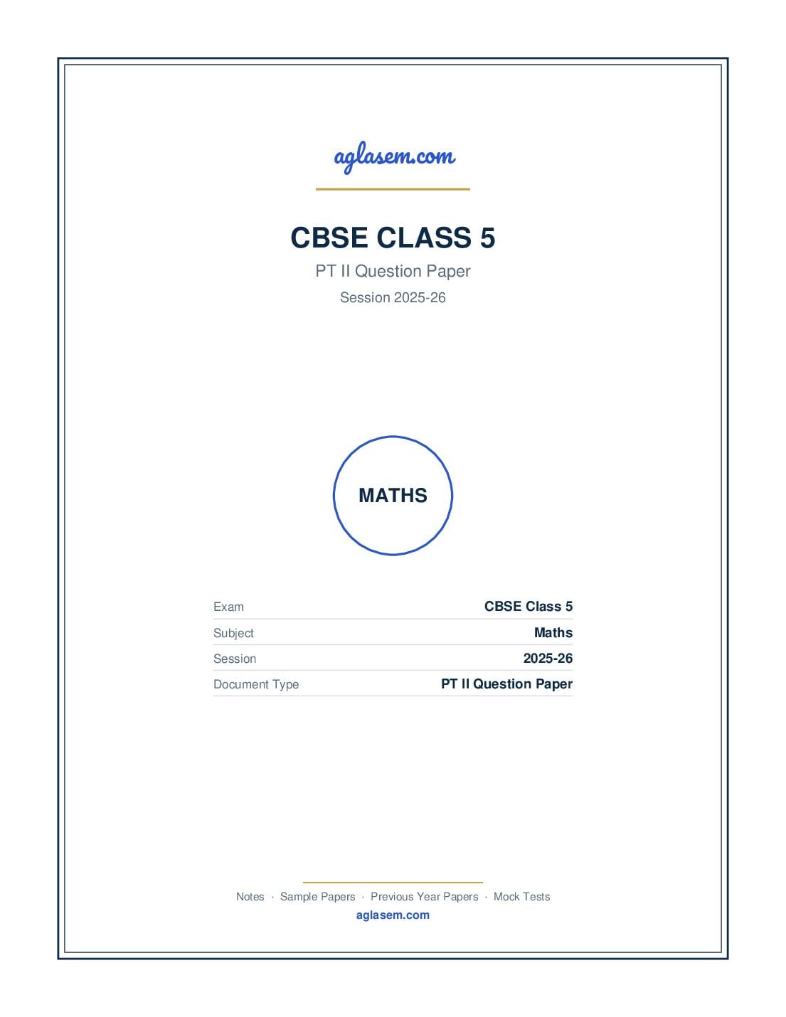 Class 5 PT II Question Paper 2025-26 Maths - Page 1 of 3