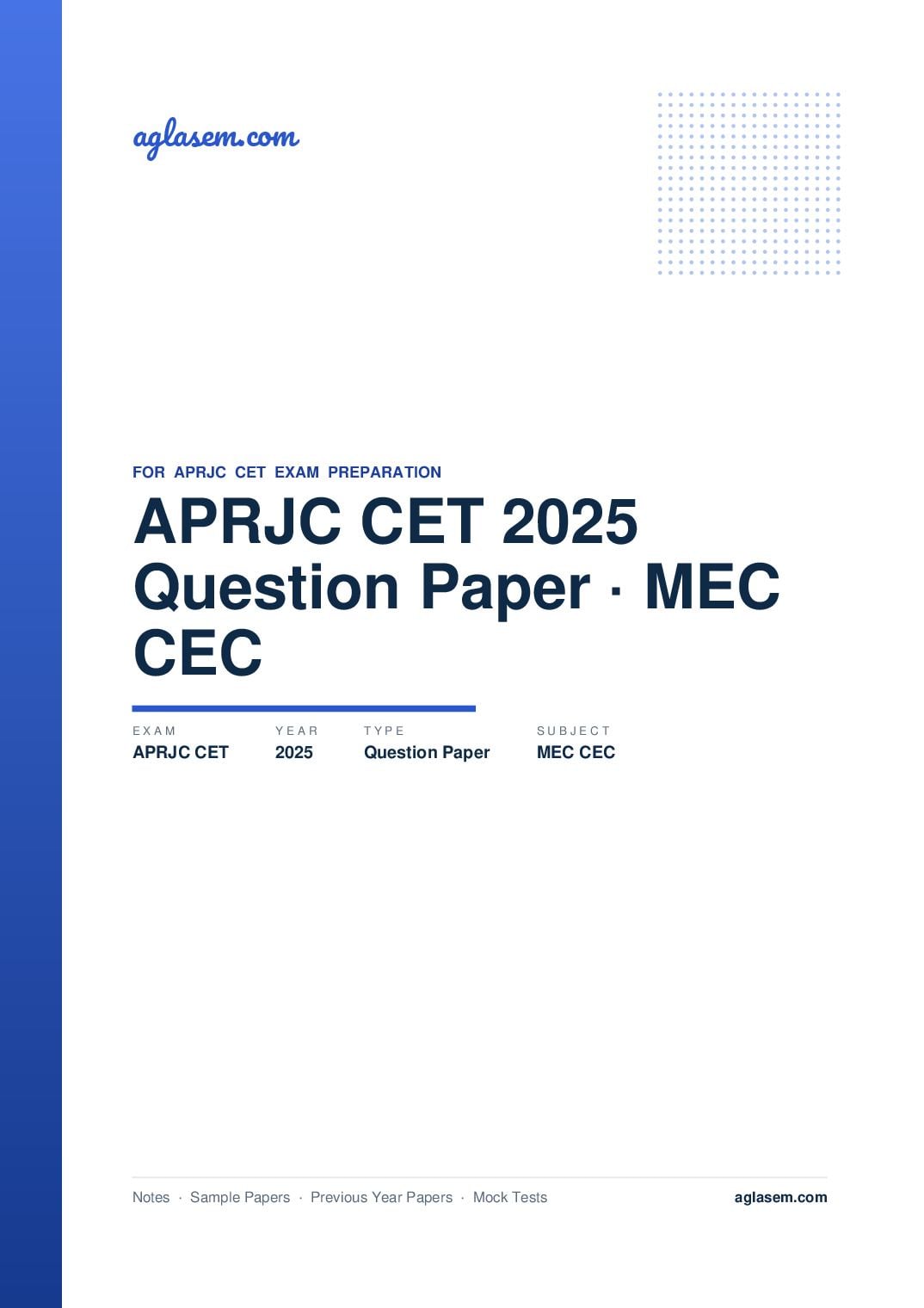 APRJC CET 2025 Question Paper MEC CEC - Page 1 of 31