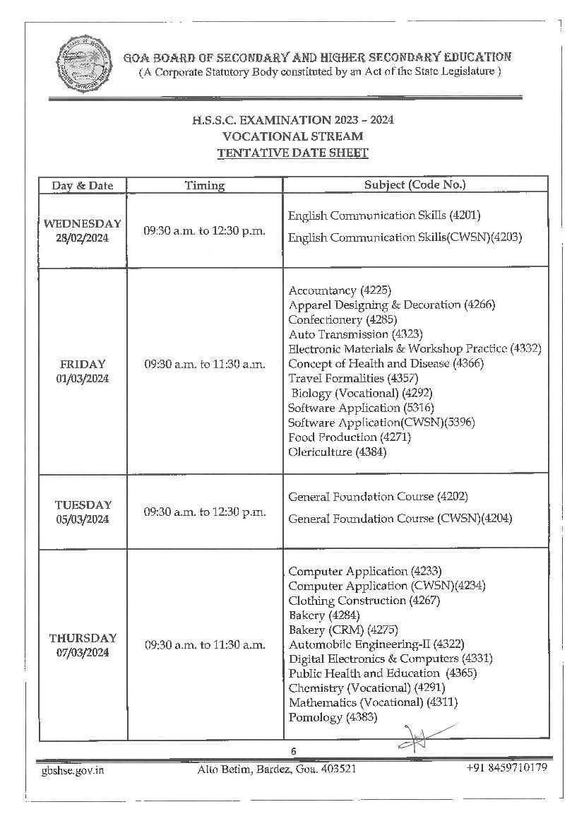 Goa Board 10th, 12th Timetable 2024 released on gbshse.in; check dates here  - Times of India